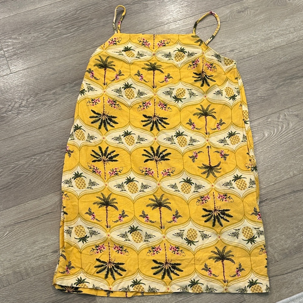 Tropical Pineapple Print Yellow Mini Dress